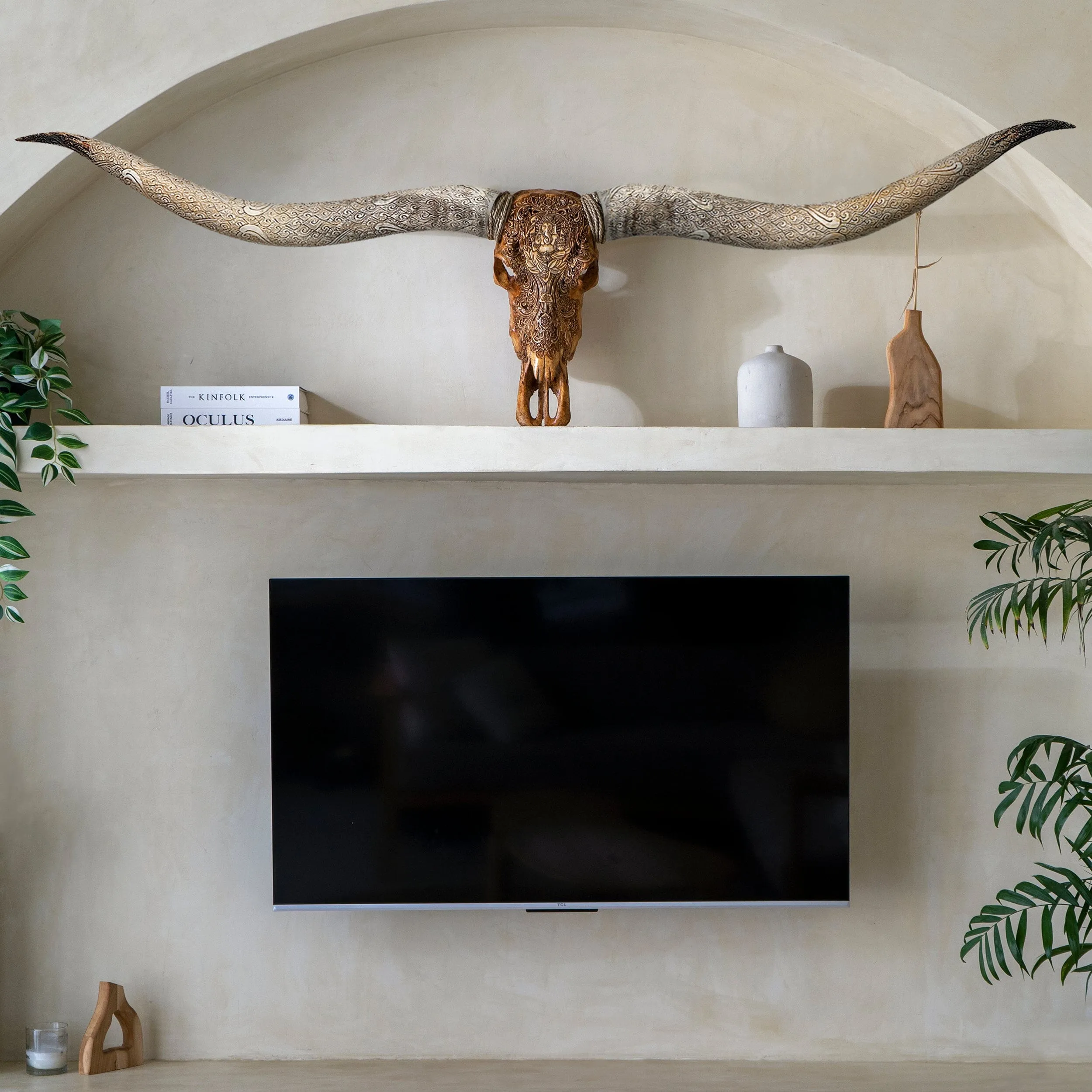 Hand Carved Longhorn Skull // XL Horns - Antique Ganesha