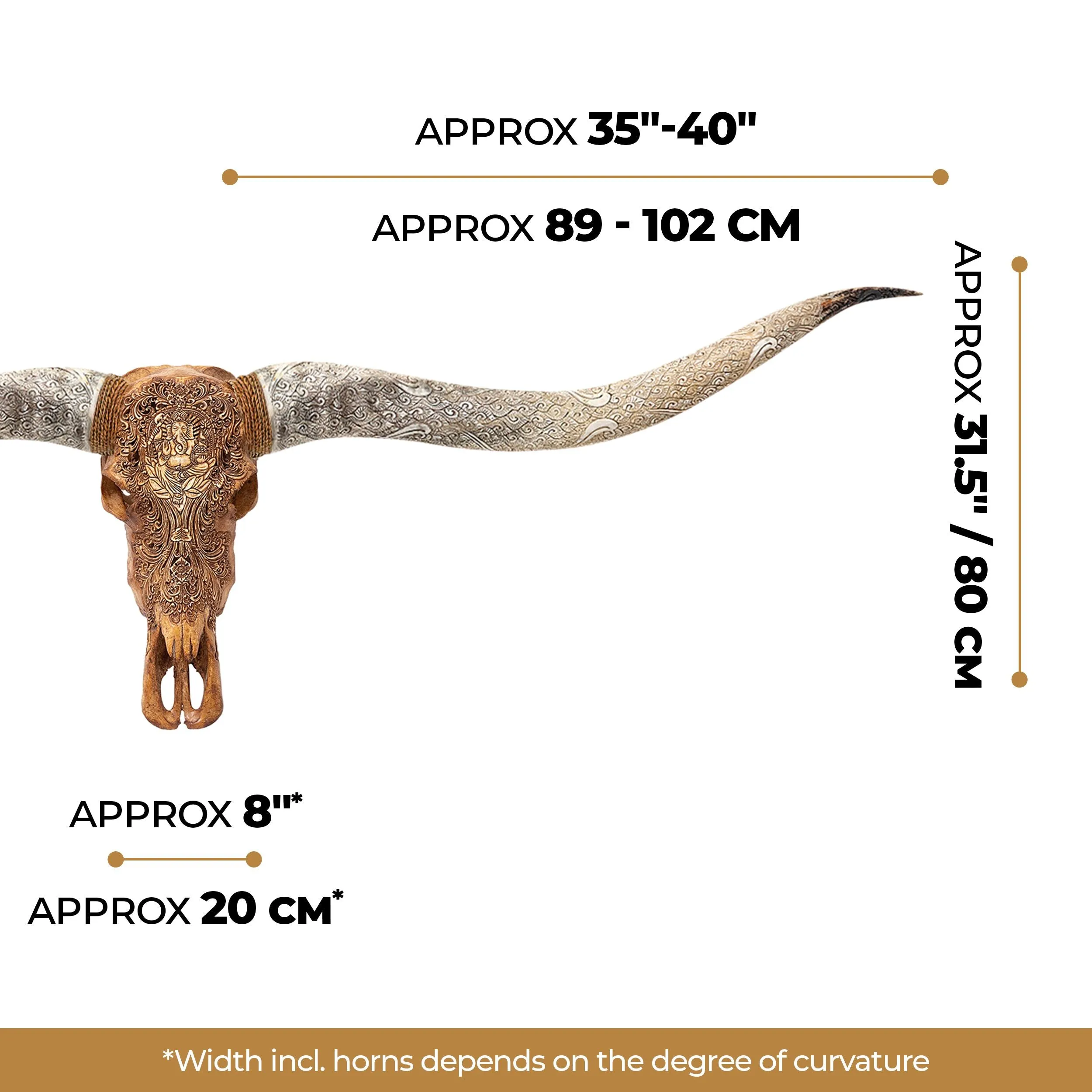 Hand Carved Longhorn Skull // XL Horns - Antique Ganesha