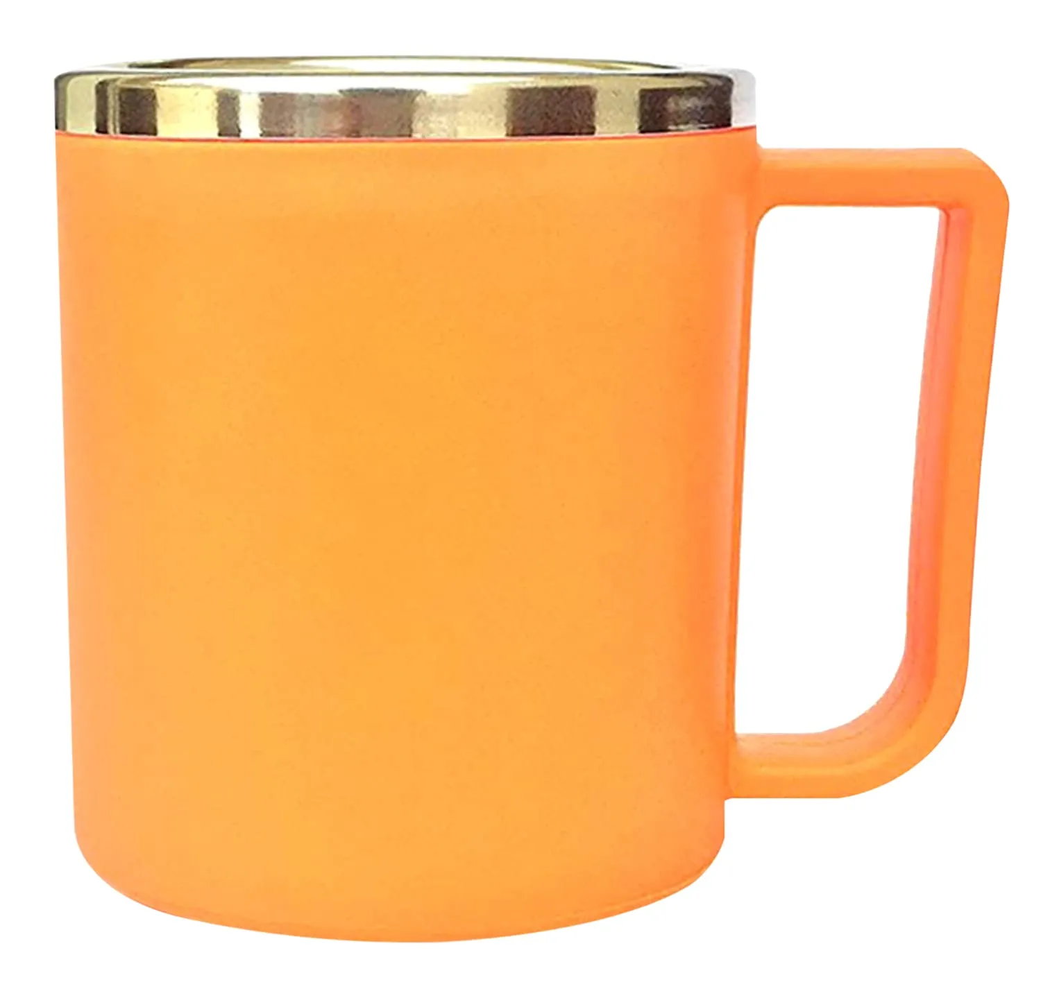 Heart Home Medium Size Plastic Steel Cups for Coffee Tea Cocoa, Camping Mugs with Handle, Portable & Easy Clean, Set of 2 (Red & Orange)