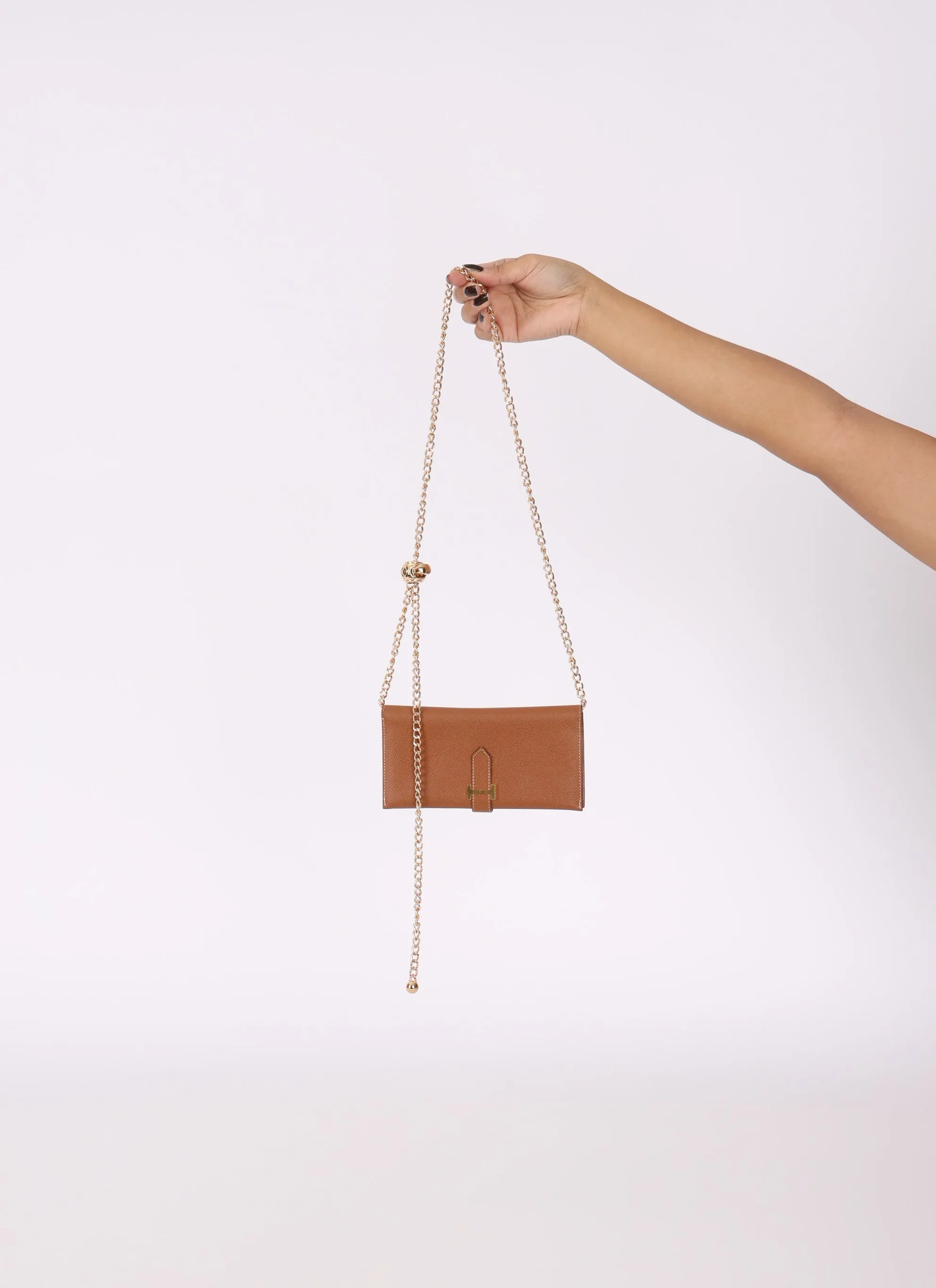 Hermès 1998 Gold Bearn Wallet w/ Chain
