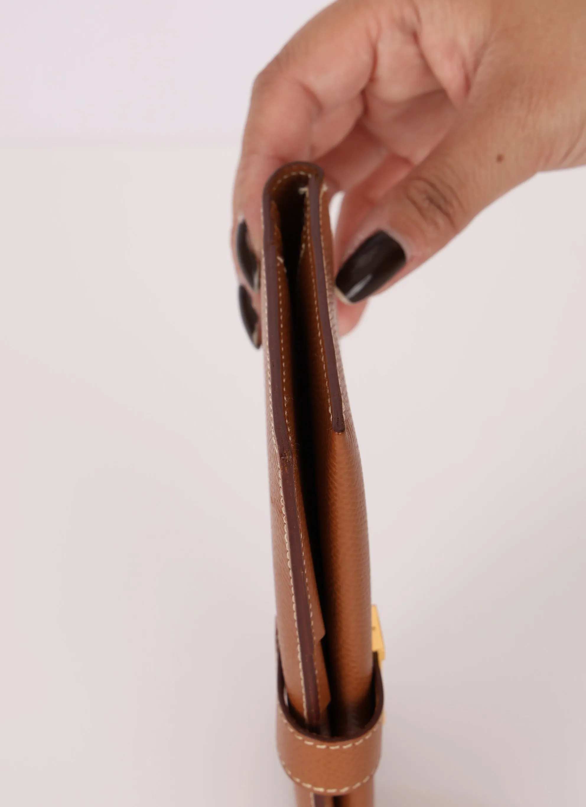 Hermès 1998 Gold Bearn Wallet w/ Chain