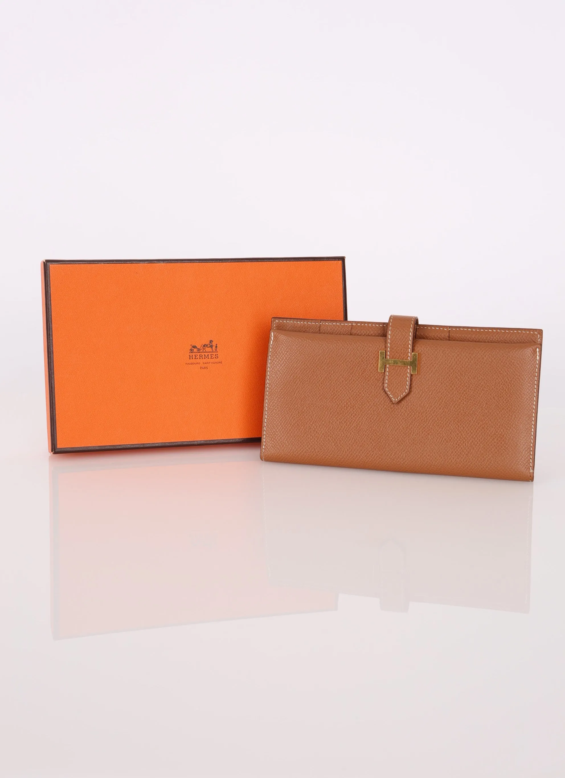 Hermès 1998 Gold Bearn Wallet w/ Chain