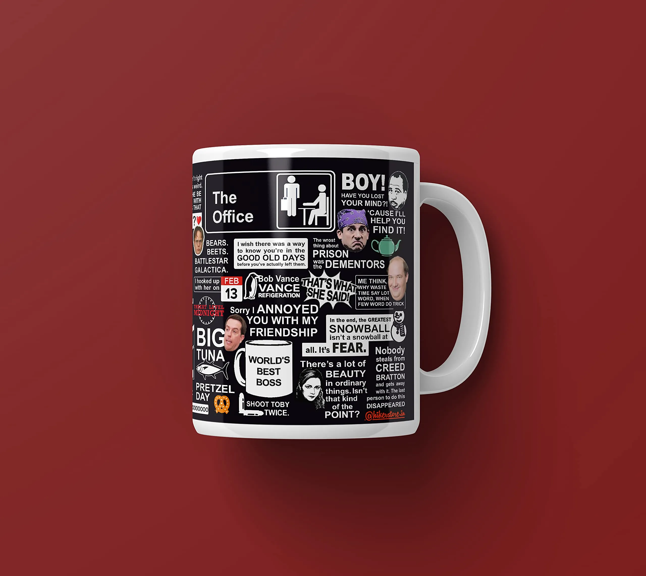 HIKER Ceramic Drinking Tea Coffee Cup, The Office Merchandise Michael Scott Tv Series Printed Coffee Mugs (The Office Quotes), 325 ML