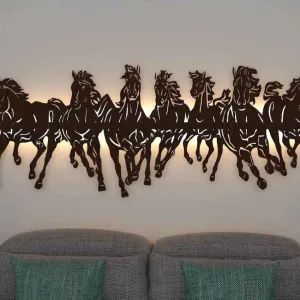 Illuminated Art Seven Horses Decorative Wooden Wall Hanging | 36 x 15 inches