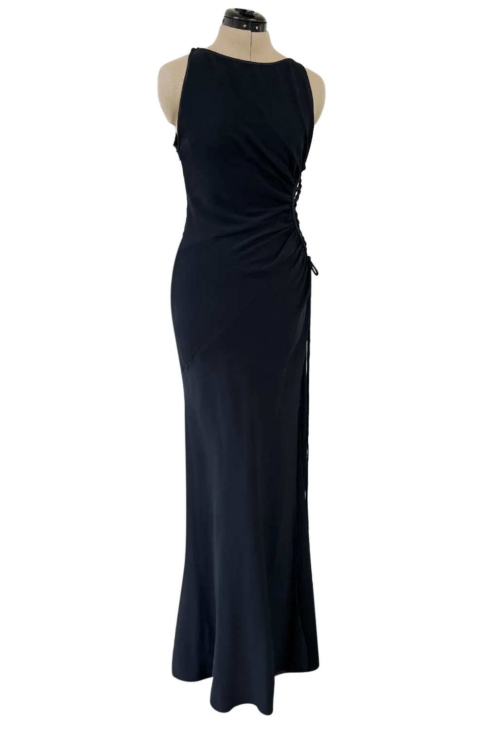 Incredible Spring 2004 Valentino Deep Blue Bias Cut Dress w Open Side Laced Cut Out