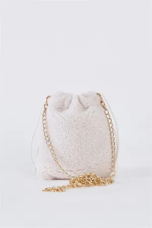 Ivory Faux Fur Plush Crossbody Pouch Bag /1 Bag
