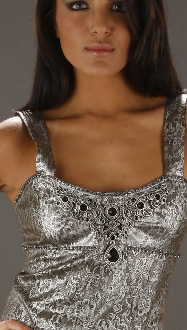 Kimikal Silver Metal Crystal Dress w/ Glamorous Jewel Decor
