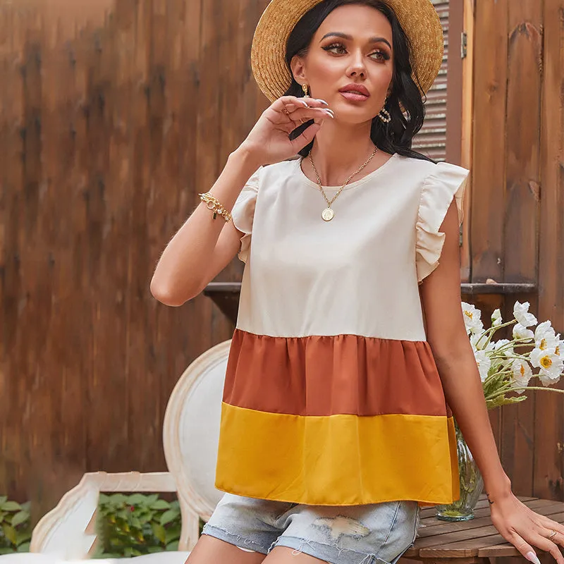 KittenAlarm - Women's Three-color Stitching Round Neck Sleeveless T-shirt