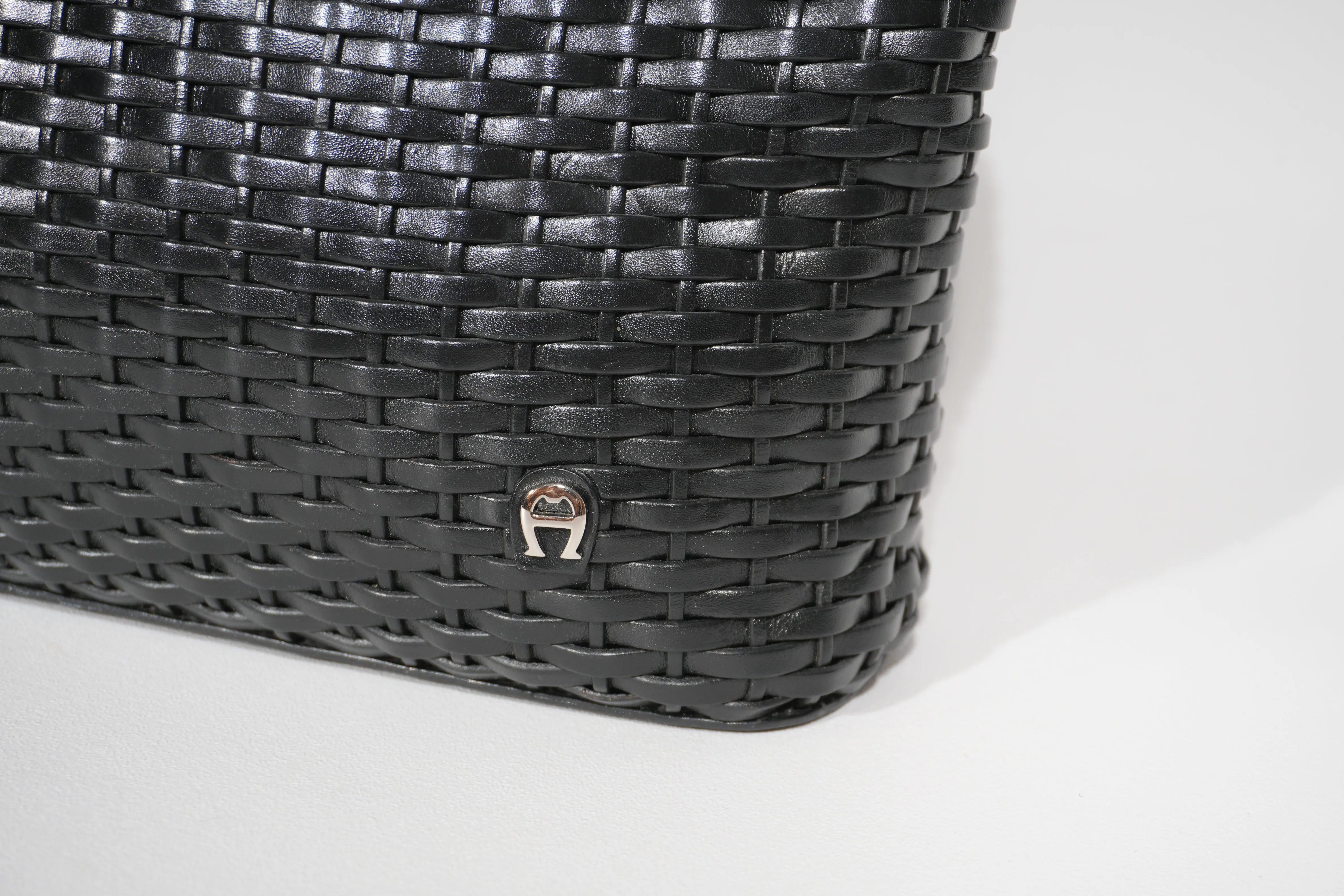 Leather Purse Etienne Aigner Black Woven Basket Tote Bag Shopper