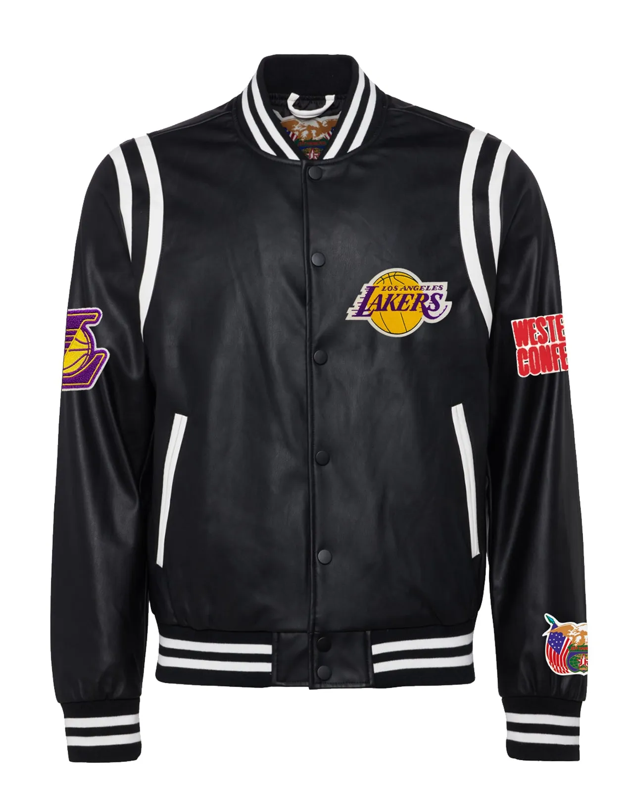 LOS ANGELES LAKERS VEGAN LEATHER JACKET Black / White