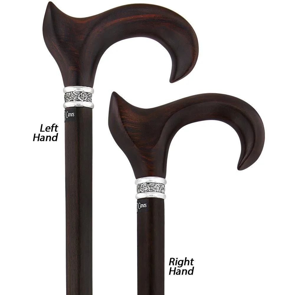 Luxury Cocobolo & Ebony Cane: Ergonomic, Pewter Rose Collar