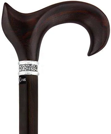 Luxury Cocobolo & Ebony Cane: Ergonomic, Pewter Rose Collar