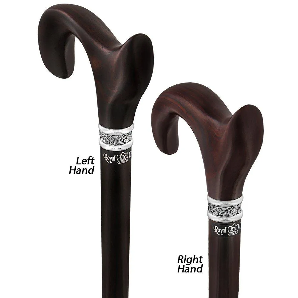 Luxury Cocobolo & Ebony Cane: Ergonomic, Pewter Rose Collar