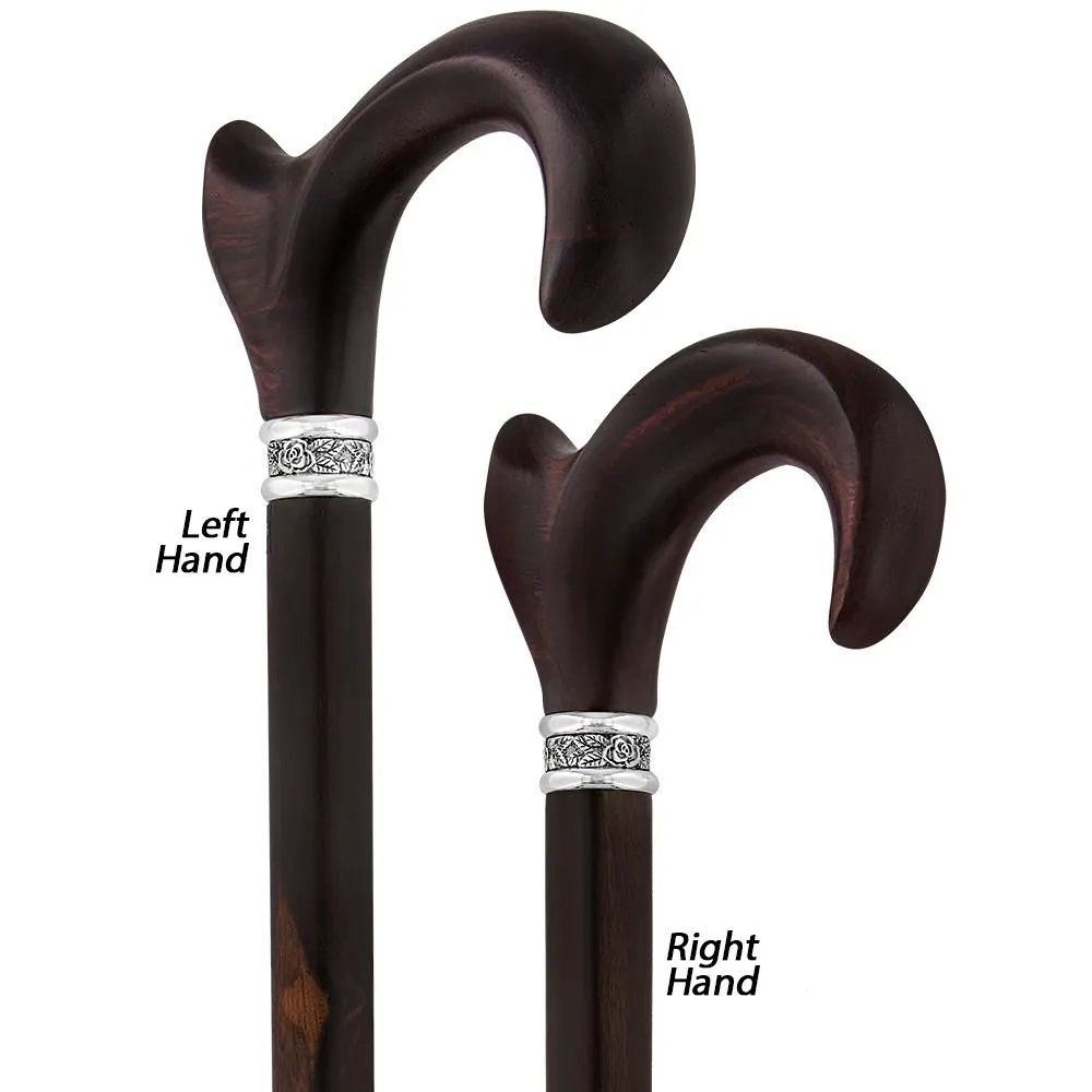 Luxury Cocobolo & Ebony Cane: Ergonomic, Pewter Rose Collar