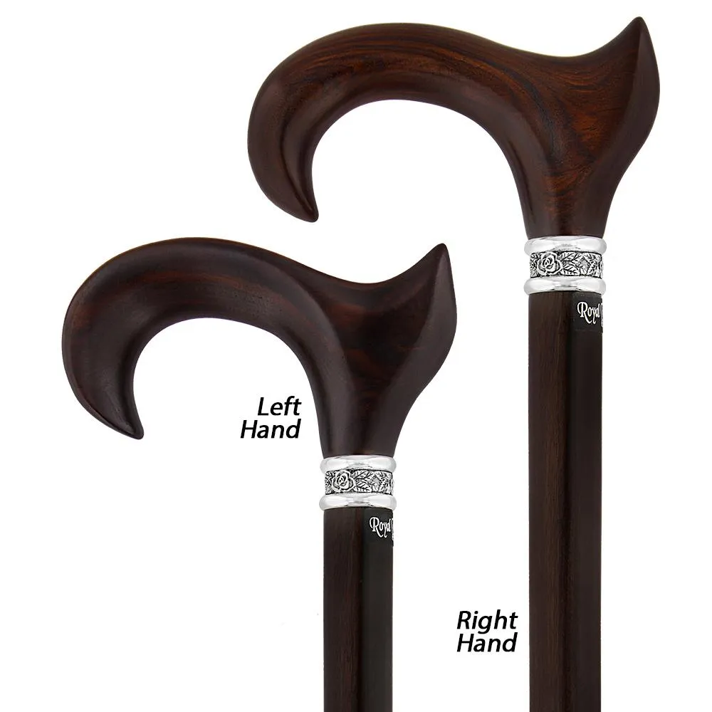 Luxury Cocobolo & Ebony Cane: Ergonomic, Pewter Rose Collar