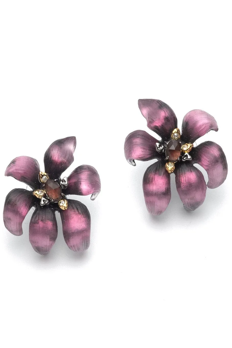 Magenta Burnt Fleur Small Flower Studs