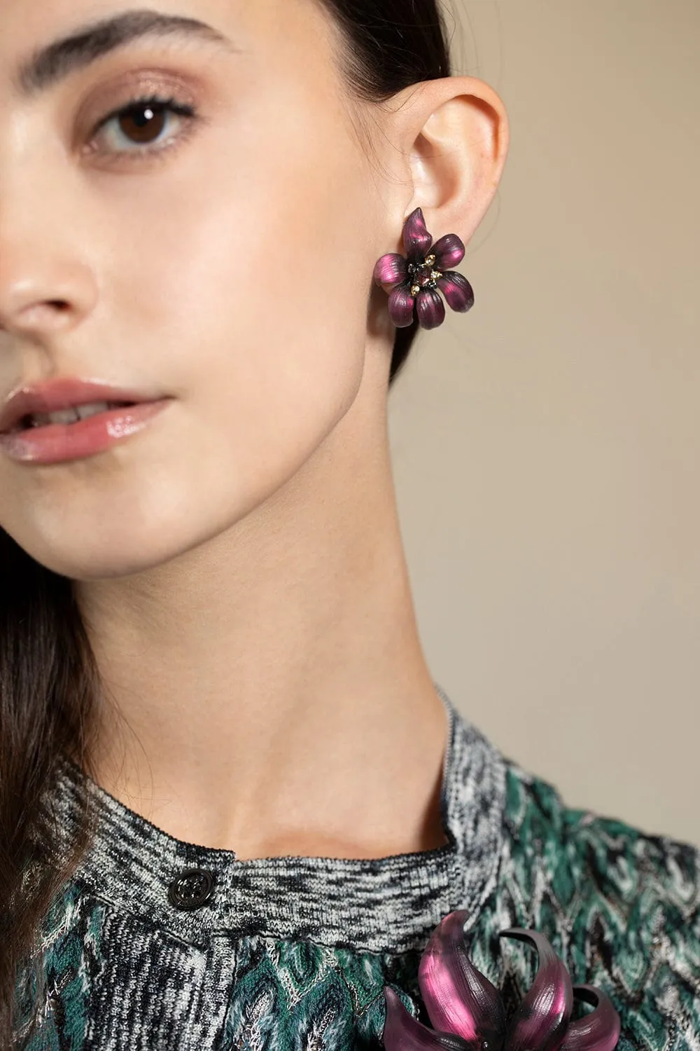 Magenta Burnt Fleur Small Flower Studs