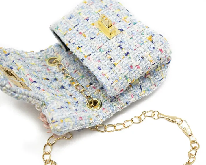 Mini Tweed Pearly Florals Blue Crossbody Bag
