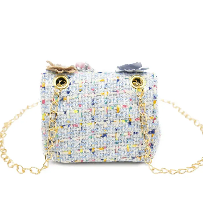 Mini Tweed Pearly Florals Blue Crossbody Bag