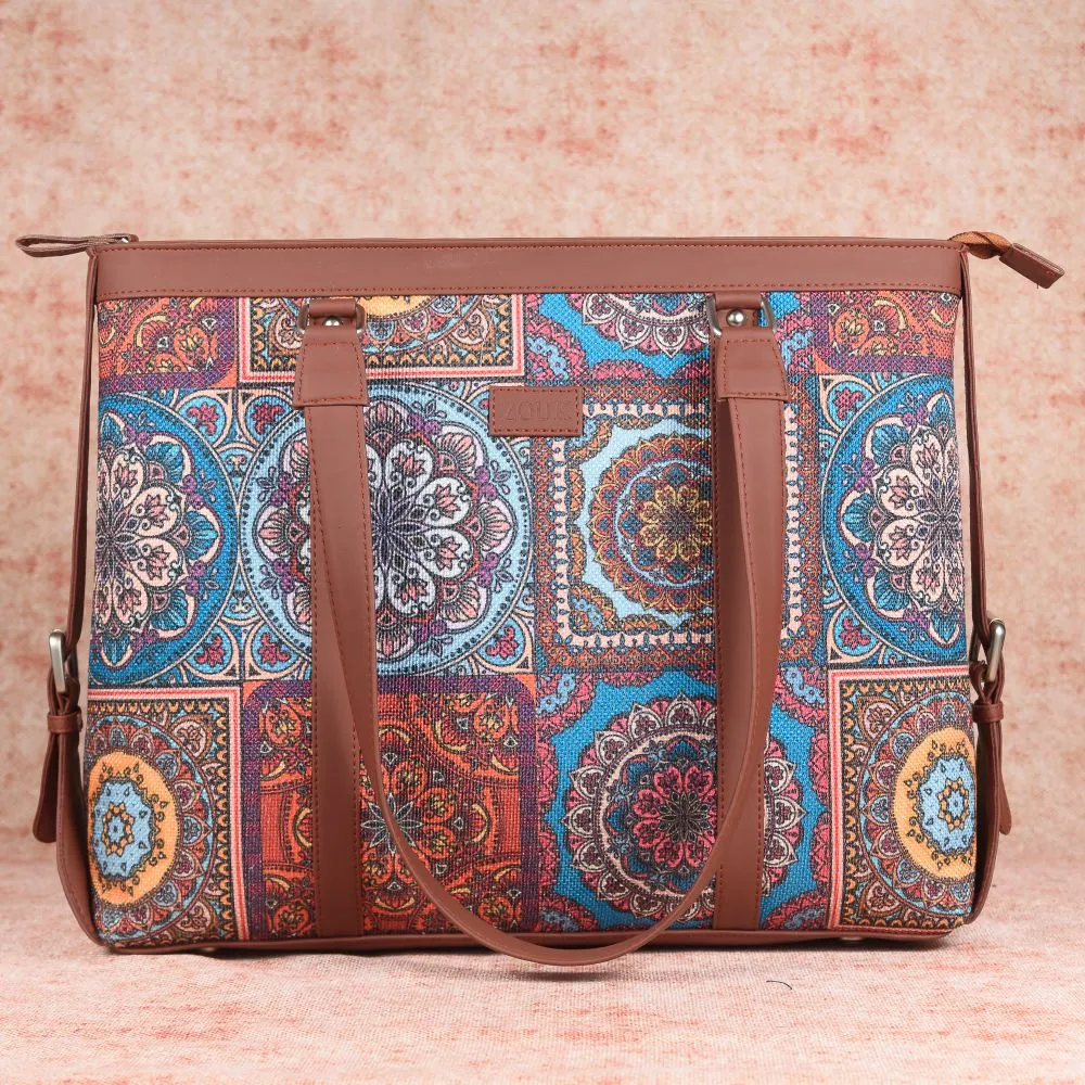 Multicolor Mandala Print- Office Bag & Chain Wallet Combo