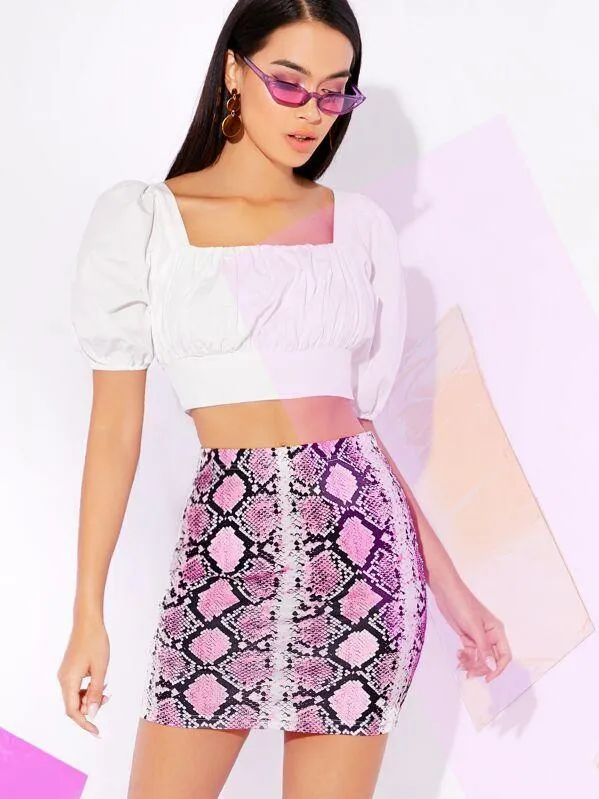 Neon Pink Snakeskin Print Mini Skirt