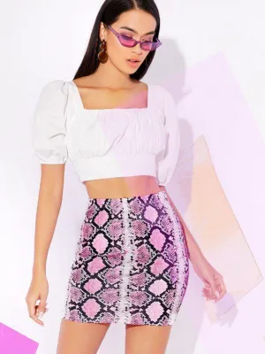 Neon Pink Snakeskin Print Mini Skirt