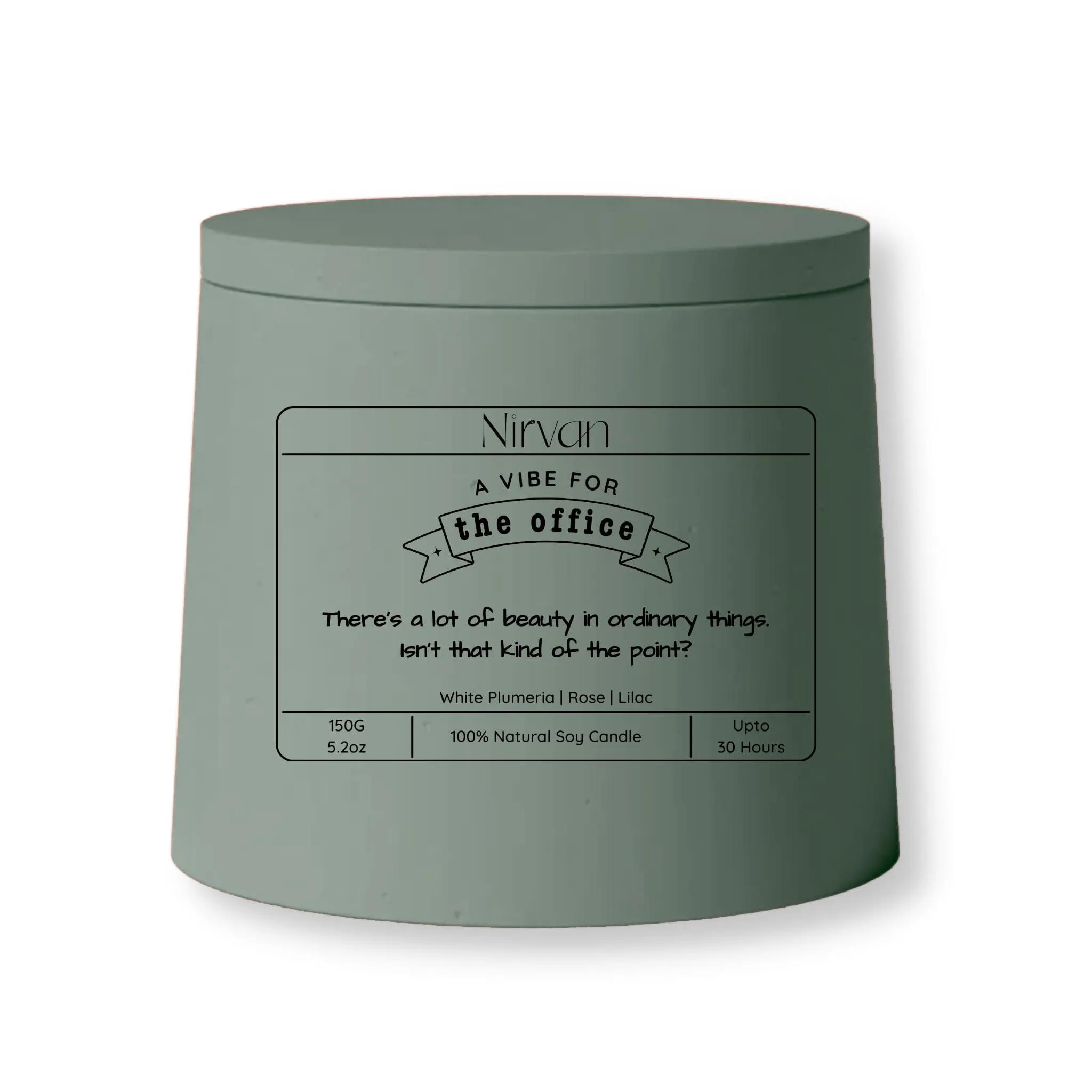 Nirvan The Office Scented Candle, Aromatic Fragrance of White Plumeria, Rose & Lilac, 150gm of Soy Wax, Up to 32 Hours, Eco-Friendly Aesthetic Jar