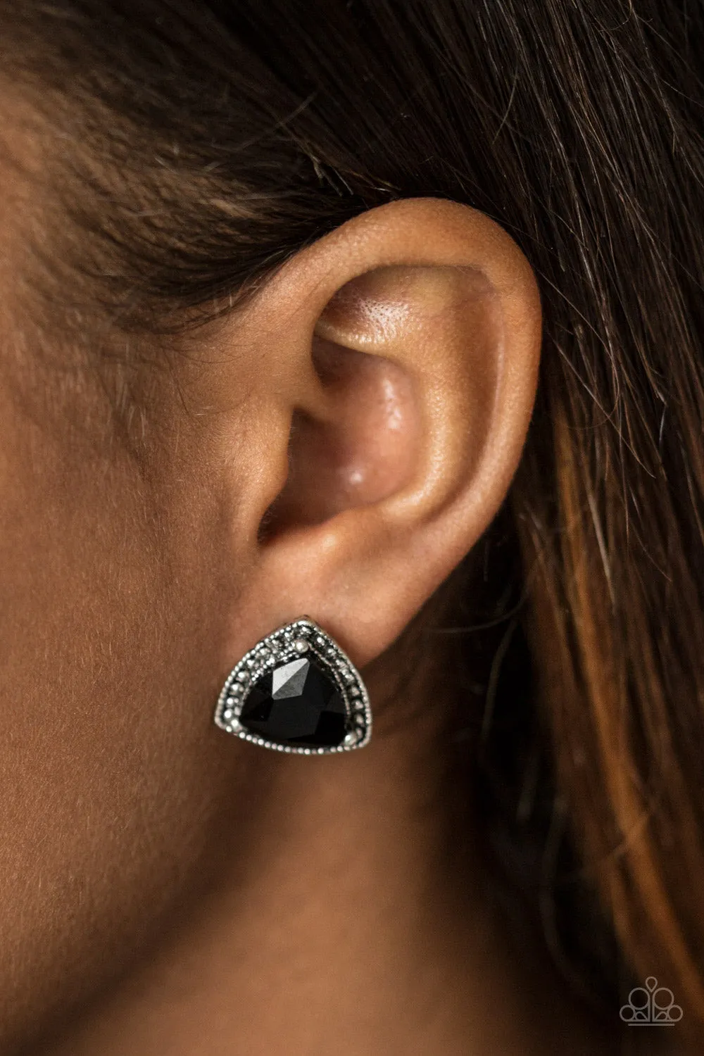 Open Door Jewelry - Daringly Duchess - Black Post Post Earrings - Paparazzi Accessories