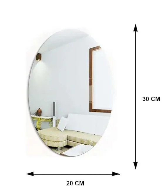 Oval Shape Adhesive Mirror Sticker for Wall on Tiles Bathroom Bedroom Living Room Basin Mirror Bathroom Wall Mirror Stickers Unbreakable Plastic Vanity Mirror, Dressing Table Makeup Mirror (B22)