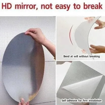 Oval Shape Adhesive Mirror Sticker for Wall on Tiles Bathroom Bedroom Living Room Basin Mirror Bathroom Wall Mirror Stickers Unbreakable Plastic Vanity Mirror, Dressing Table Makeup Mirror (B22)