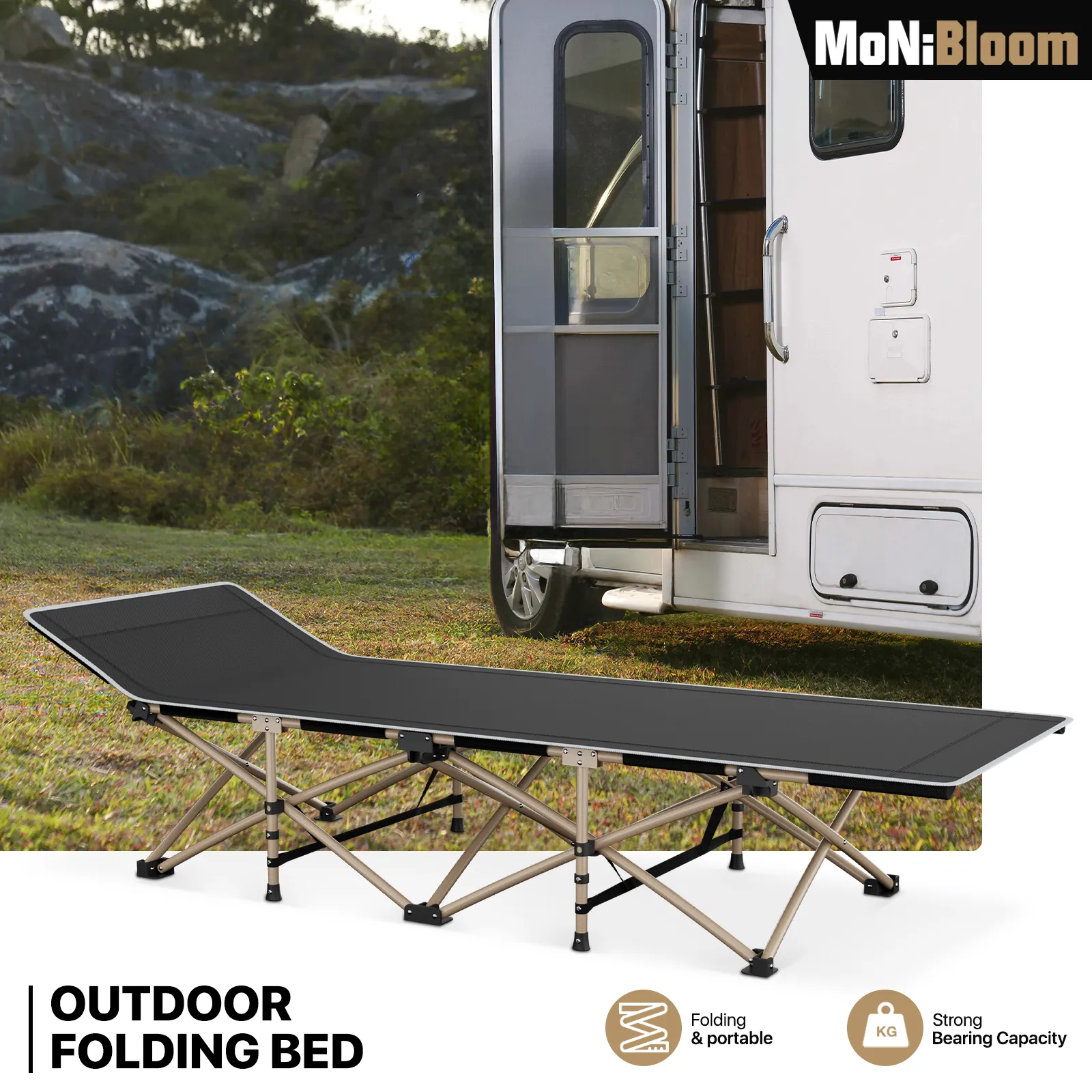 Oxford Foldable Military Cot Porable Reclinable Camping Bed - Aluminum Frame