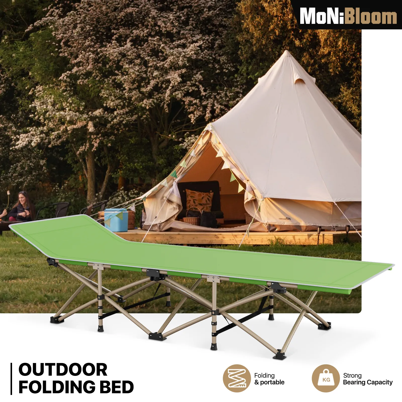 Oxford Foldable Military Cot Porable Reclinable Camping Bed - Aluminum Frame