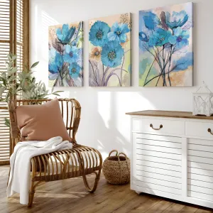 Painting Mantra Canvas Painting Stunning Big Blue Floral Painting Modern Colorful Stretched For Living Room, Decorative Home & Wall Decor Abstract Art (Set of 3, Size: 16x22 Inch)