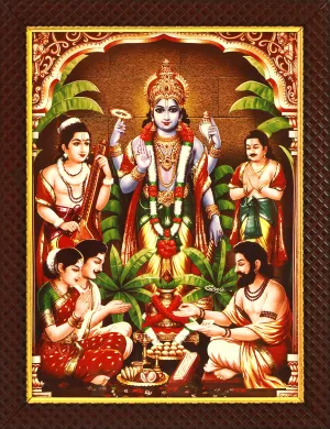 Paljji Handicrafts Sri Satyanarayan Swamy Vishnu Avatar Wood god Photo Frame with Wall Hook, 1 Piece | 10? x 13?, Matt Finish