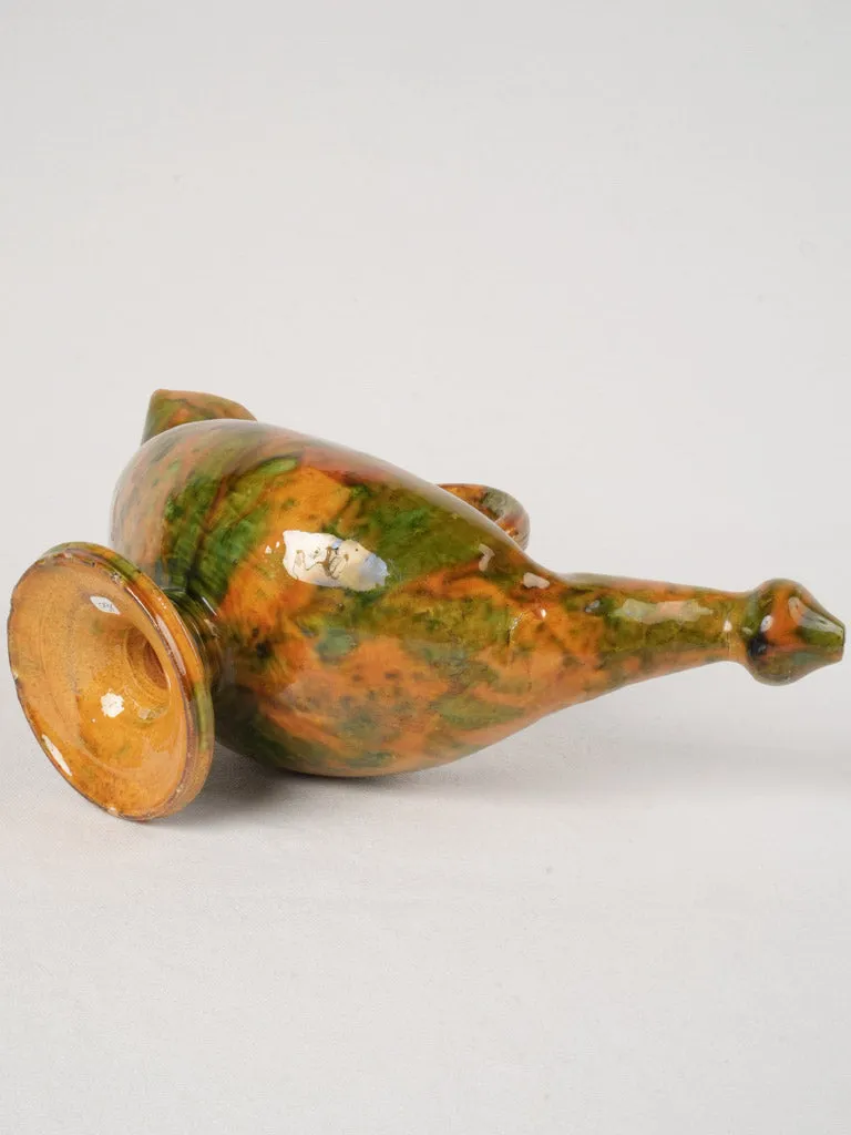 Rare "Poule d'eau" Jug with Ochre and Green Glaze from the early 20th, 9"