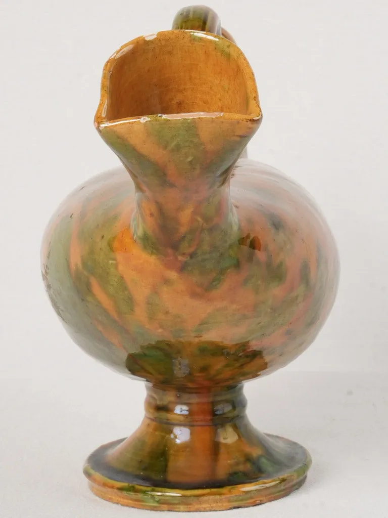 Rare "Poule d'eau" Jug with Ochre and Green Glaze from the early 20th, 9"