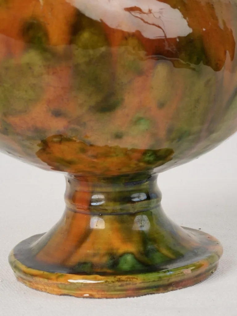 Rare "Poule d'eau" Jug with Ochre and Green Glaze from the early 20th, 9"