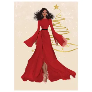 RED DRESS GLAMOROUS CHRISTMAS CARD