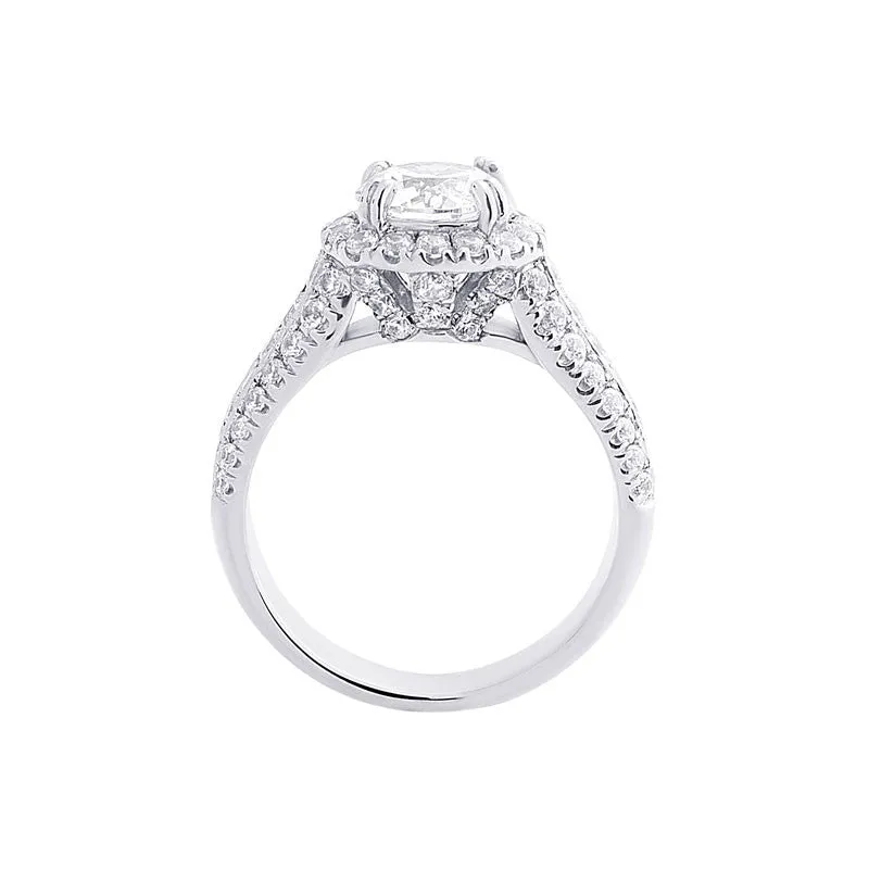 Round Diamond Halo 3 Row Tapered Engagement Ring