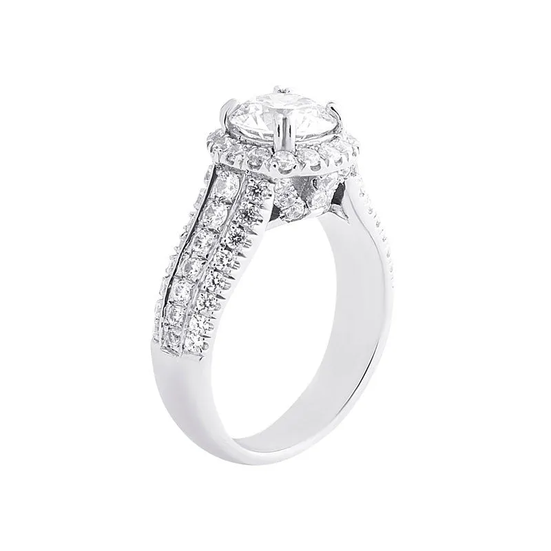 Round Diamond Halo 3 Row Tapered Engagement Ring