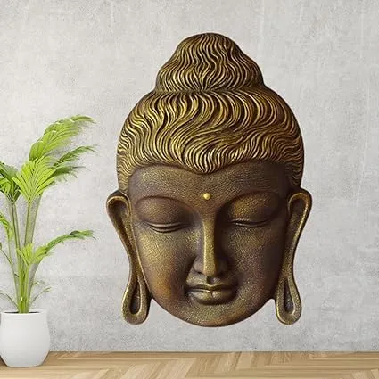 Shawshank 2.5 Feet Curly Buddha Head Wall Hanging Mural Showpiece for Home Entrance Decor, Office, Study Room -Idol Statue Buddha face Wall Mount/Buddha Curly Hair Face Wall Hanging