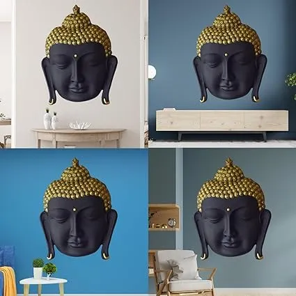 Shawshank Indoor/outdoor decor Buddha Wall Hanging Mural Showpiece for Home Entrance Decor, Office, Study Room - Idol Statue Shri Buddha face Wall Mount (Black)