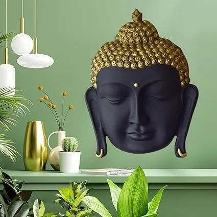 Shawshank Indoor/outdoor decor Buddha Wall Hanging Mural Showpiece for Home Entrance Decor, Office, Study Room - Idol Statue Shri Buddha face Wall Mount (Black)