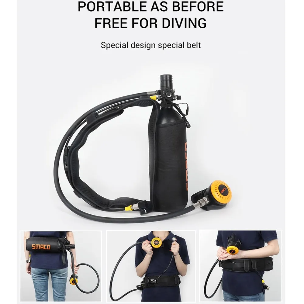 SMACO S400Pro Mini Scuba Diving Tank/Equipment Set Mini Oxygen Cylinder Respirator Air Tank Hand Pump 1L Oxygen Cylinder Diving