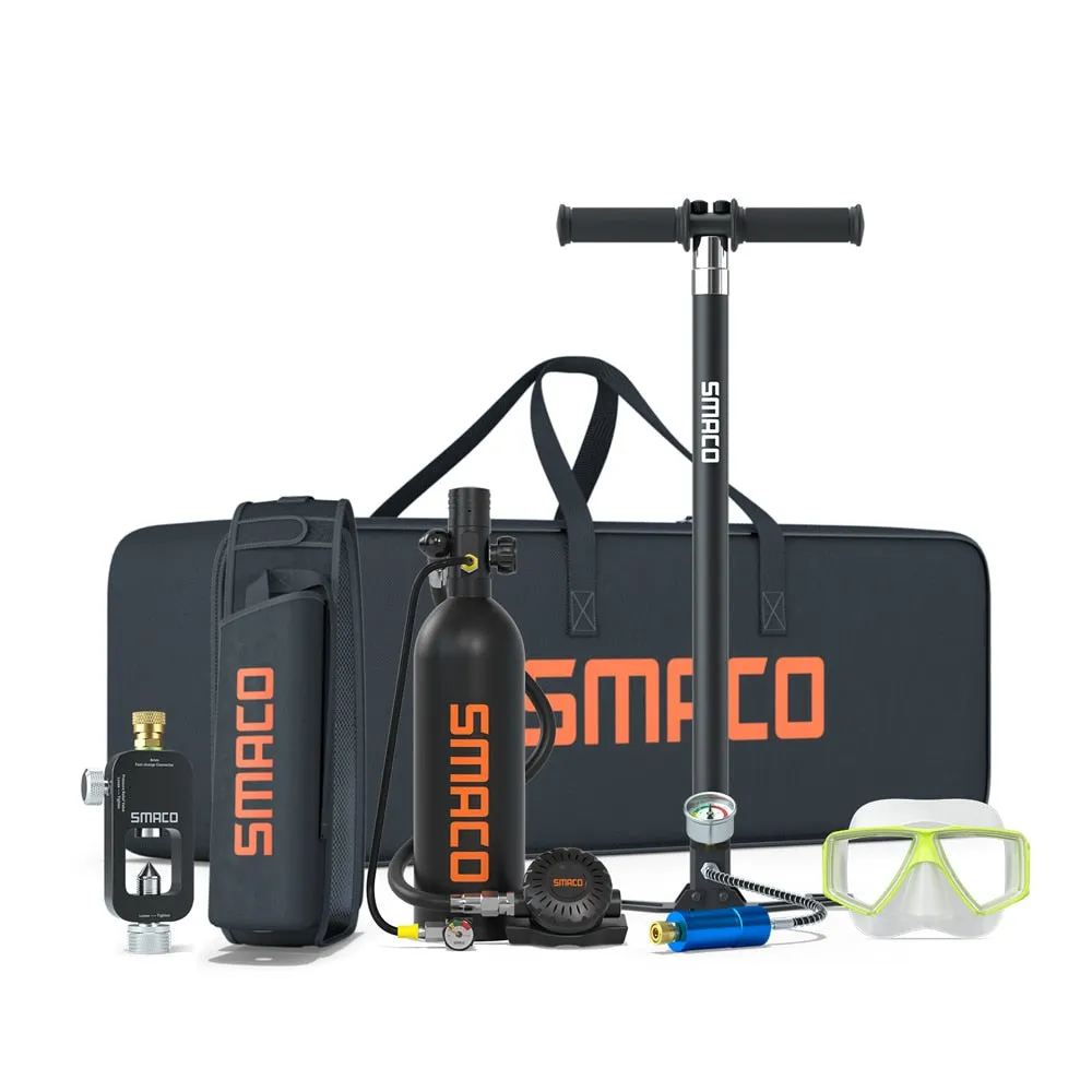 SMACO S400Pro Mini Scuba Diving Tank/Equipment Set Mini Oxygen Cylinder Respirator Air Tank Hand Pump 1L Oxygen Cylinder Diving