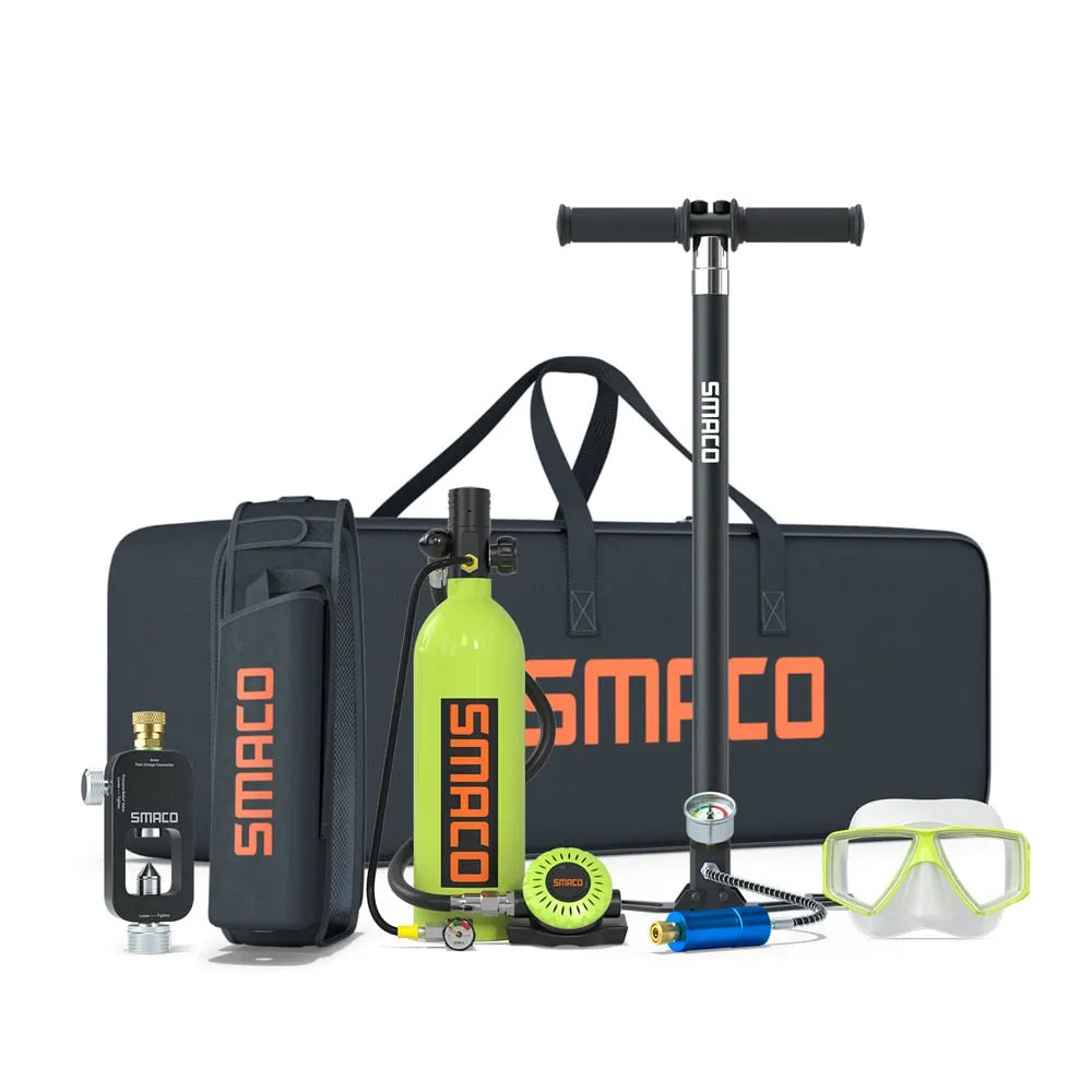 SMACO S400Pro Mini Scuba Diving Tank/Equipment Set Mini Oxygen Cylinder Respirator Air Tank Hand Pump 1L Oxygen Cylinder Diving