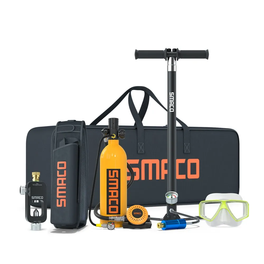 SMACO S400Pro Mini Scuba Diving Tank/Equipment Set Mini Oxygen Cylinder Respirator Air Tank Hand Pump 1L Oxygen Cylinder Diving
