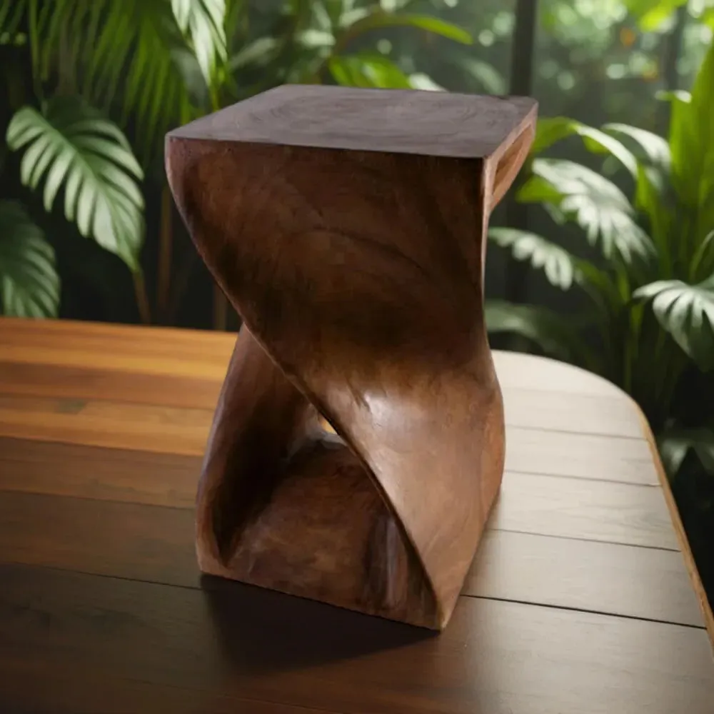 Small Wooden Table Handcarved Acacia Wood Honey Twist Table