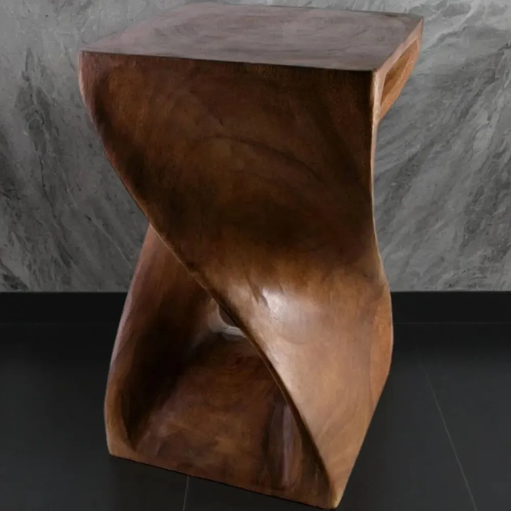 Small Wooden Table Handcarved Acacia Wood Honey Twist Table