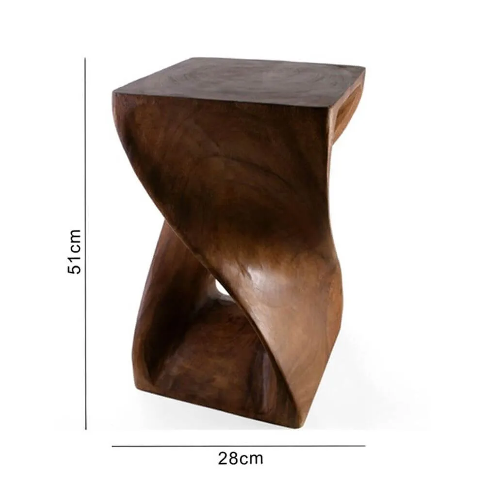 Small Wooden Table Handcarved Acacia Wood Honey Twist Table